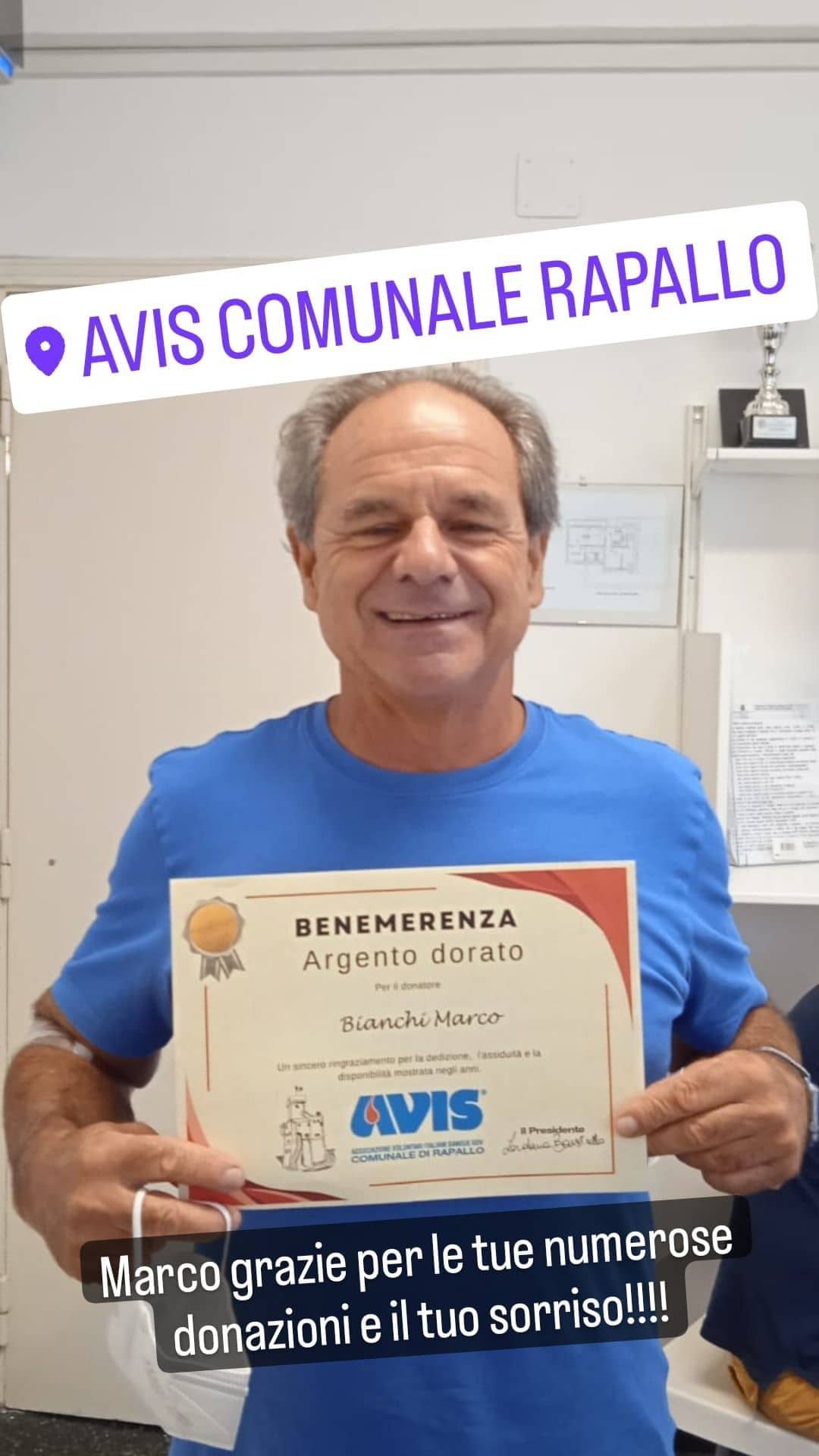 Avis Comunale di Rapallo - Le benemerenze, i riconoscimenti per la vostre donazioni